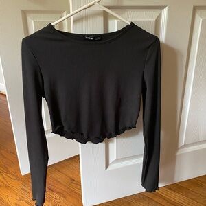 SHEIN Black Fitted Long Sleeve Crop Blouse